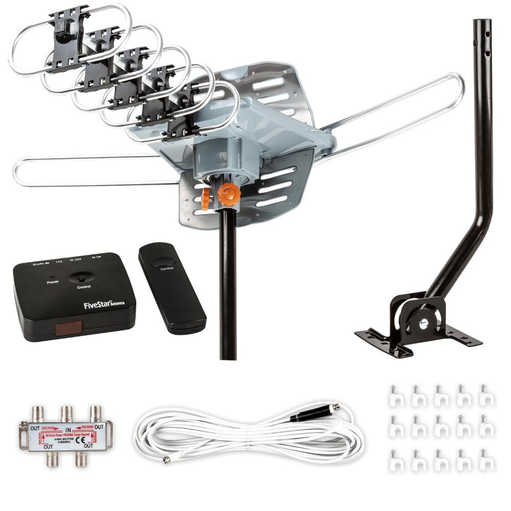 Amplified Antenna with 40FT RG6 Coax Cable Installation Kit and Mounting Pole